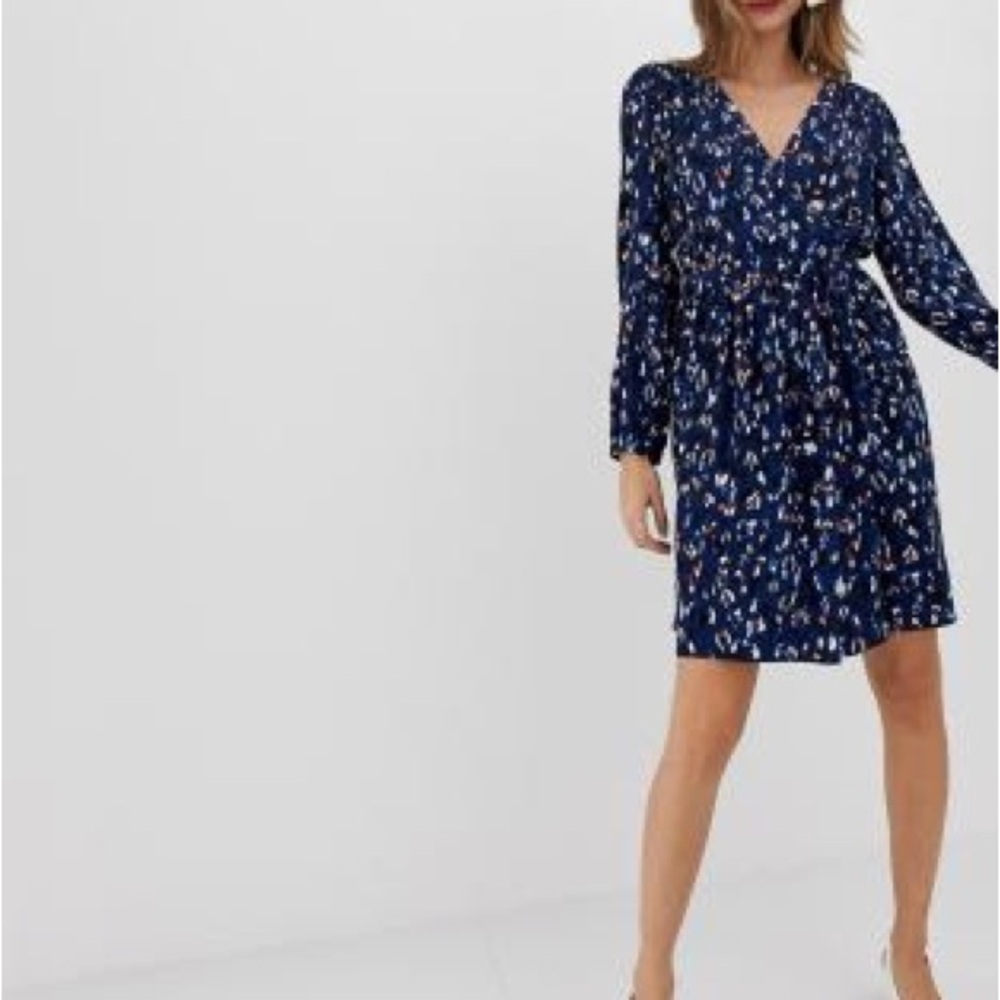 Vero Moda Navy and Orange Patterned wrap Dress